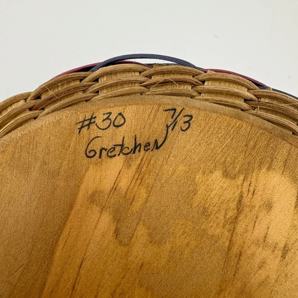 Gretchen Ferrell Basketcase Baskets Hand Woven Round‎ Wood Base Signed